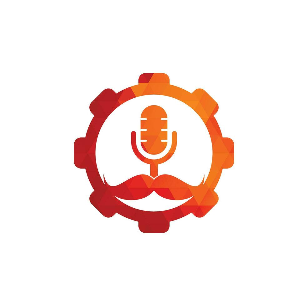 forte Podcast Ingranaggio vettore logo design modello. signore Podcast logo design modello. baffi Podcast icona.