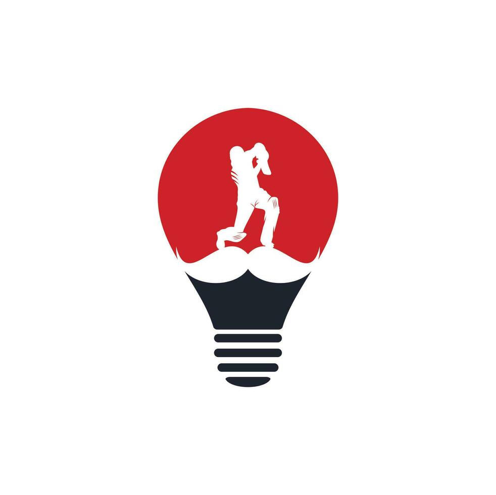 forte cricket lampadina forma concetto vettore logo design. baffi e cricket giocatore vettore icona design
