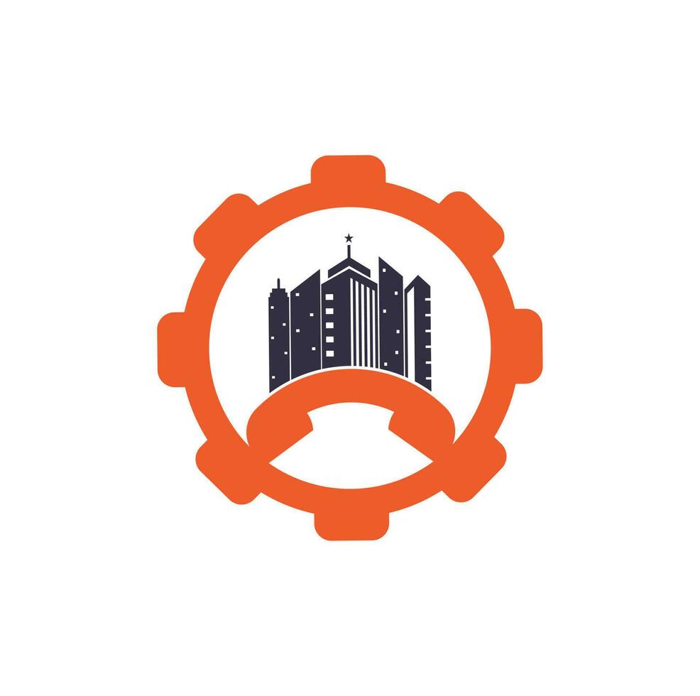 città chiamata Ingranaggio forma concetto vettore logo design modello. Telefono città logo disegni concetto