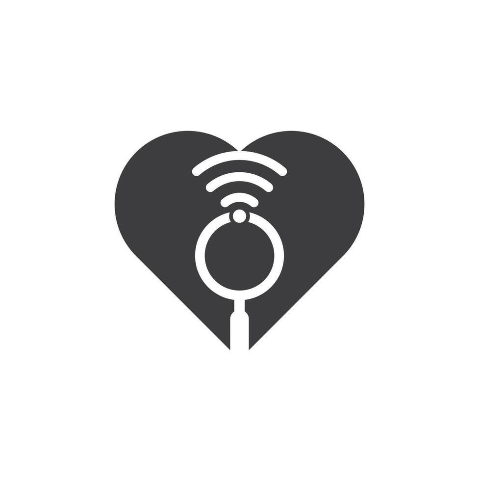 ricerca Wi-Fi cuore forma concetto logo vettore. Wi-Fi mirino vettore logo modello icona