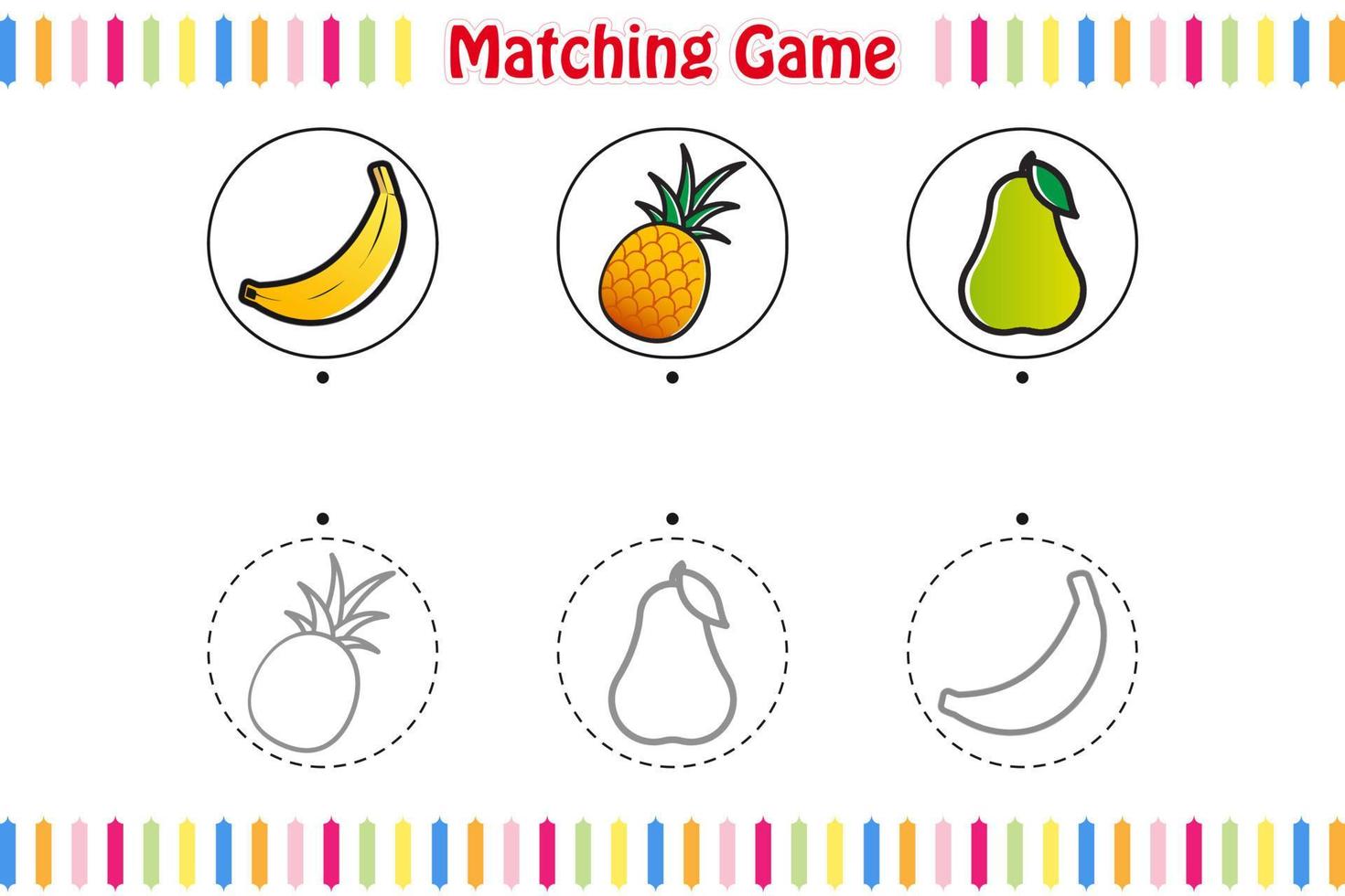 accoppiamento gioco per ragazzi, trovate e incontro il corretta frutta schema, educativo bambini gioco stampabile foglio di lavoro, vettore illustrazione cartone animato stile