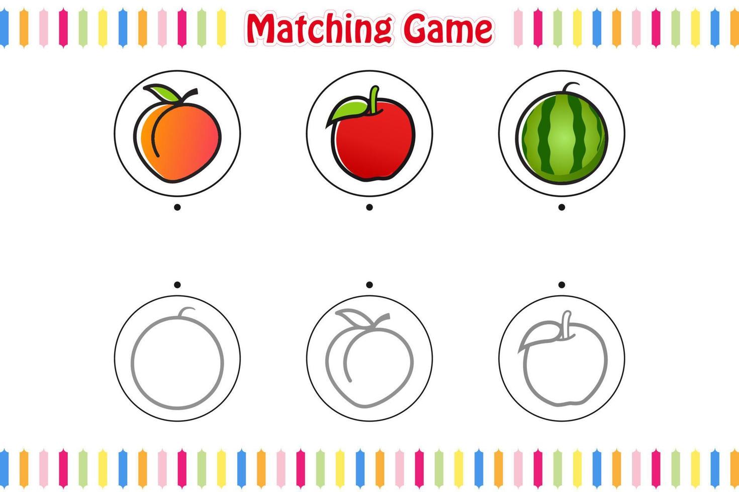 accoppiamento gioco per ragazzi, trovate e incontro il corretta frutta schema, educativo bambini gioco stampabile foglio di lavoro, vettore illustrazione cartone animato stile