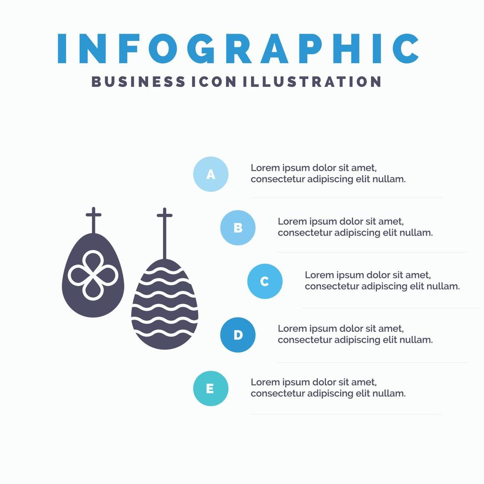 celebrazione Pasqua uovo cibo solido icona infografica 5 passaggi presentazione sfondo vettore