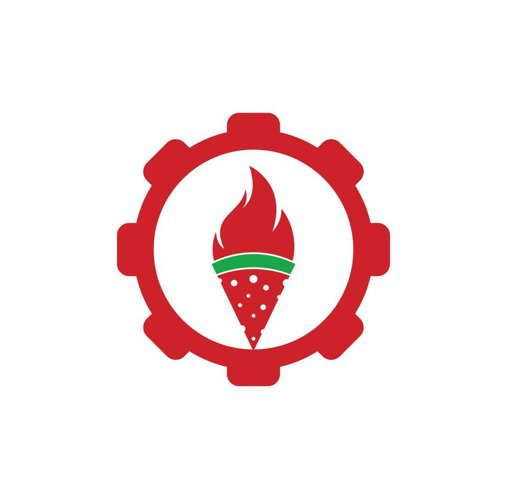 caldo Pizza Ingranaggio forma concetto logo design modello. caldo Pizza logo fricchettone retrò Vintage ▾ vettore modello.