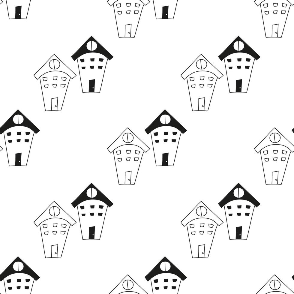 scarabocchio modello con case nel nero e bianca. senza soluzione di continuità mano disegnato sfondo per bambini, tessuto, stampe vettore