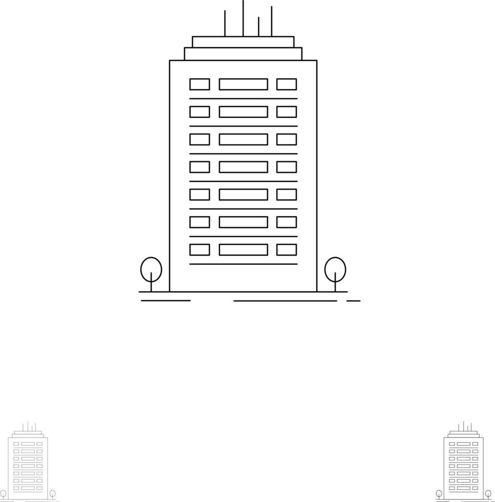edificio ufficio grattacielo Torre grassetto e magro nero linea icona impostato vettore