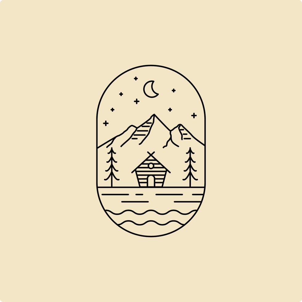 foresta cabina distintivo logo linea arte vettore illustrazione design modello
