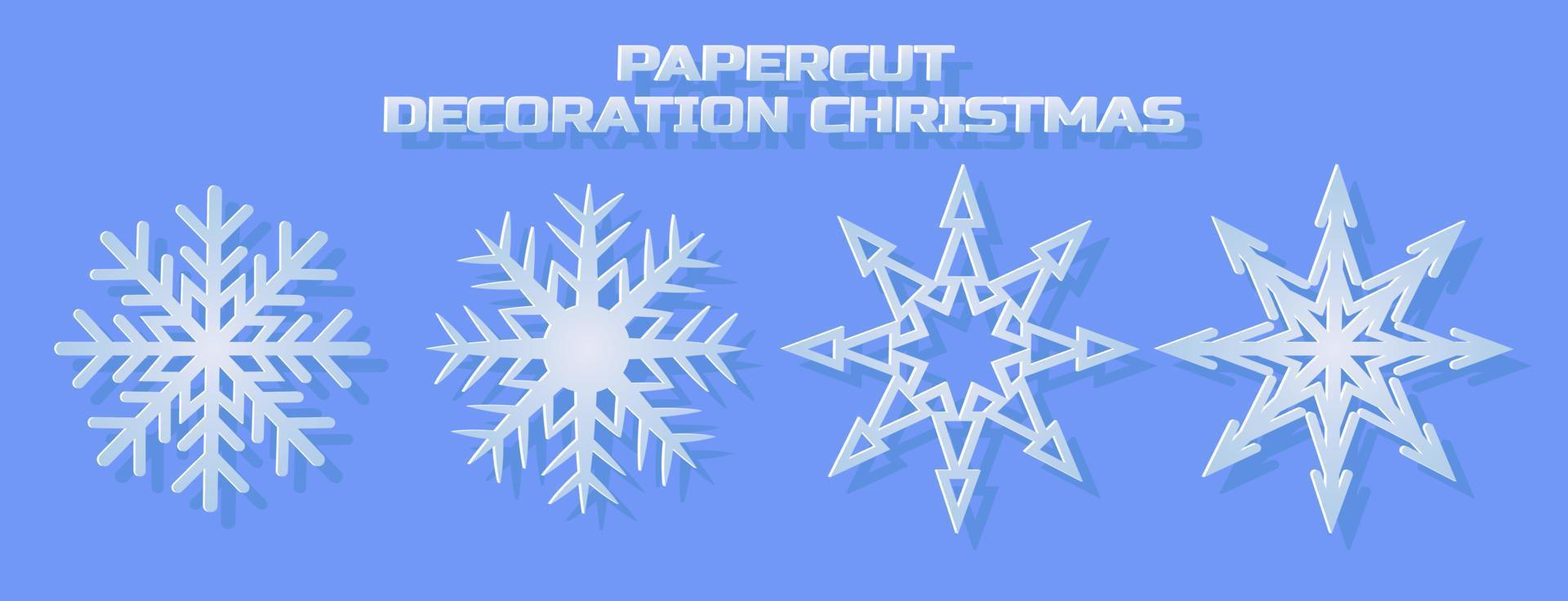 Natale decorazioni. carta tagliare stile fiocco di neve impostato vettore