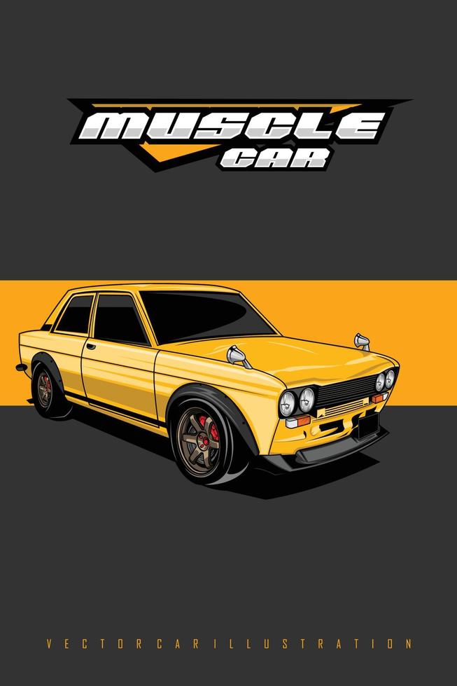 illustrazione di muscle car gialla con sfondo grigio vettore