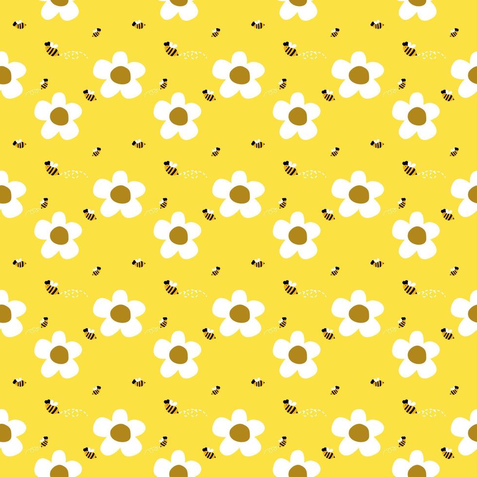 ape e fiori modello su giallo sfondo. carino mano disegnato per il bambini tessuto design. vettore