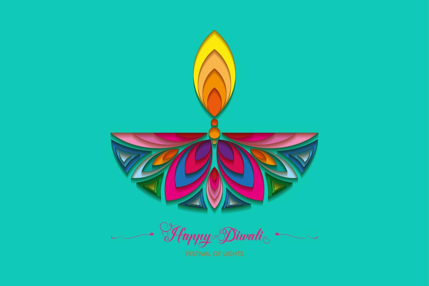 contento Diwali Festival di luci India celebrazione colorato logo modello. grafico bandiera design di indiano fiore diya olio lampada, moderno design nel vivace colori. vettore isolato su verde sfondo