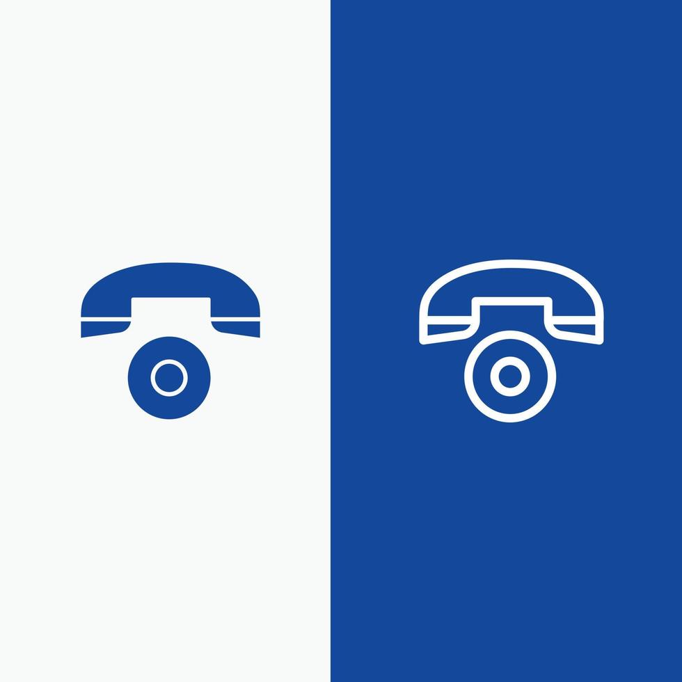 telefono chiamata Telefono linea e glifo solido icona blu bandiera linea e glifo solido icona blu bandiera vettore