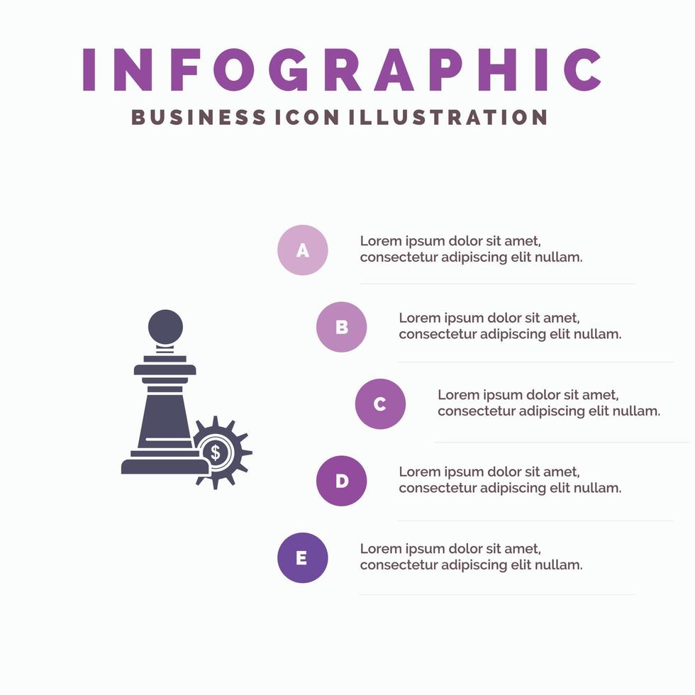 scacchi attività commerciale strategia successo solido icona infografica 5 passaggi presentazione sfondo vettore