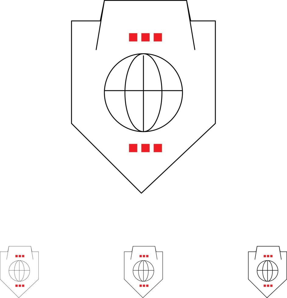 accesso mondo protezione globo scudo grassetto e magro nero linea icona impostato vettore