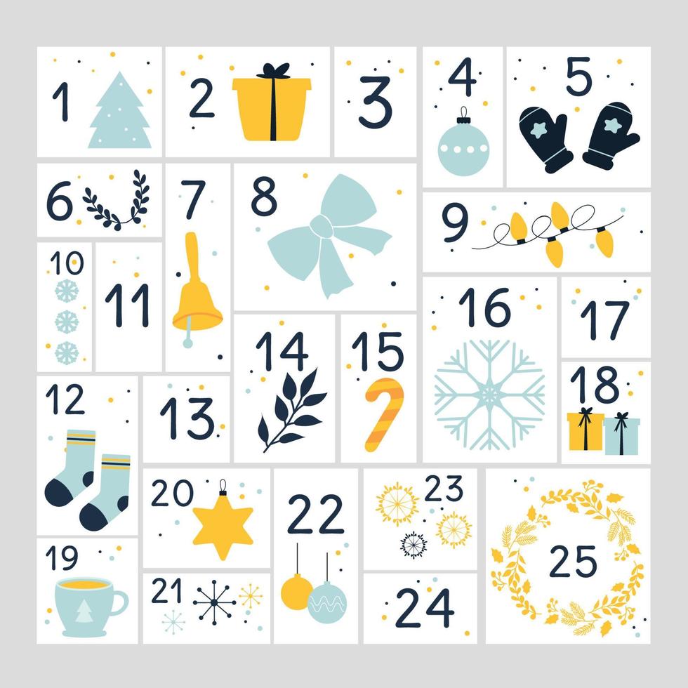 Avvento calendario minimalismo. vettore illustrazione