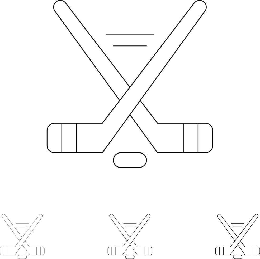 hokey ghiaccio sport sport americano grassetto e magro nero linea icona impostato vettore