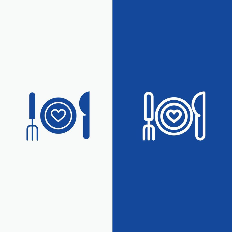 cena romantico cibo Data coppia linea e glifo solido icona blu bandiera linea e glifo solido icona Blu vettore