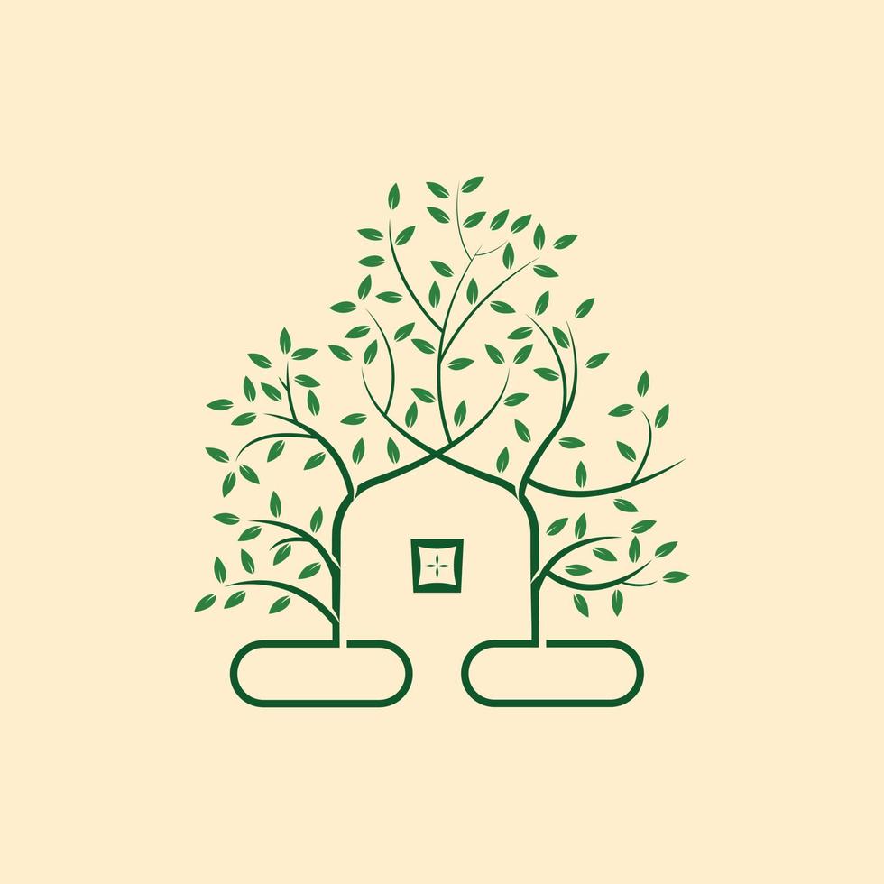 albero e Casa recintato logo design concetto vettore