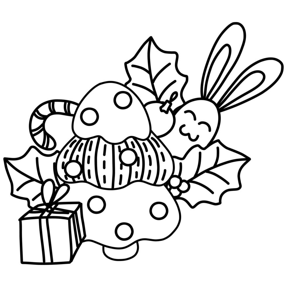vettore scarabocchio elementi. Natale albero con un' lepre e i regali.