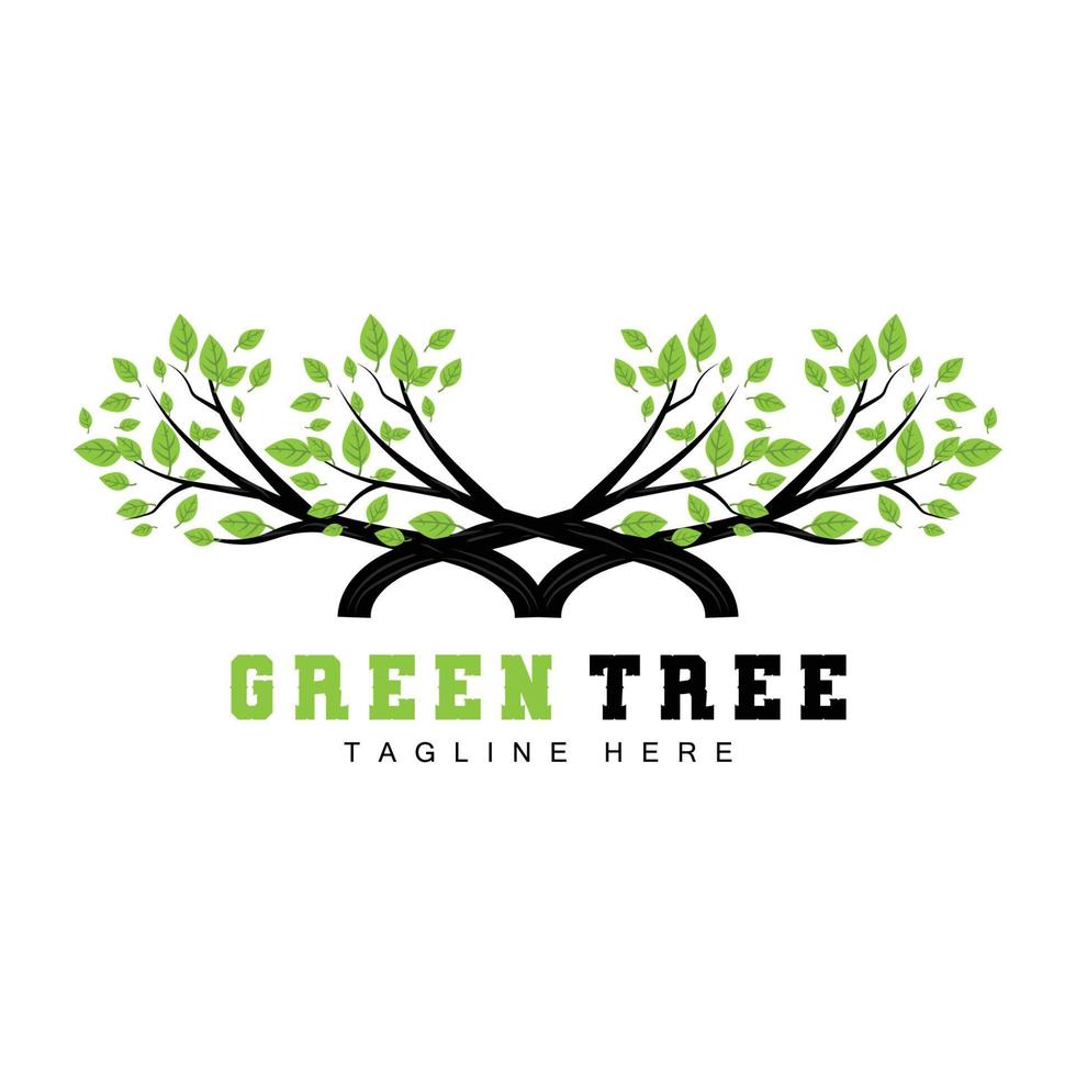 verde albero logo disegno, Bonsai albero logo illustrazione, foglia e legna vettore