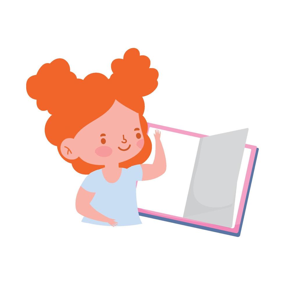 poco alunno ragazza lettura libro cartone animato personaggio isolato icona vettore