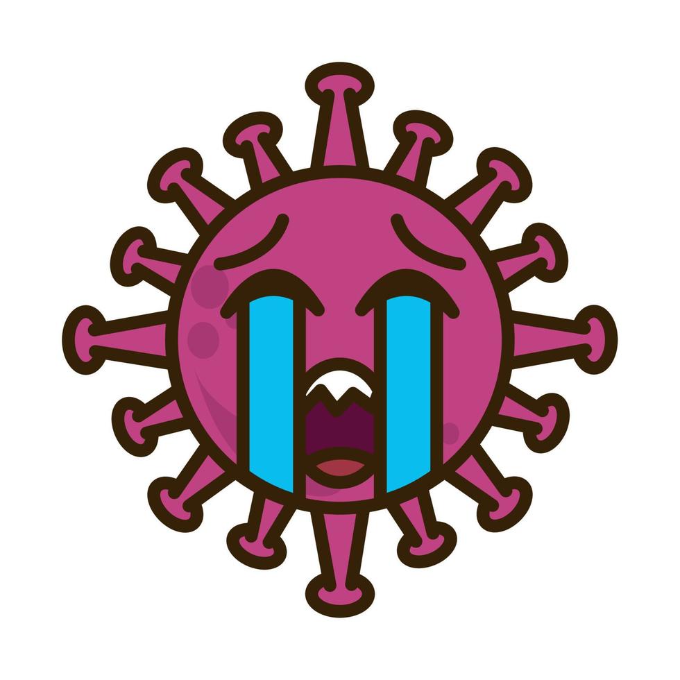 virus emoticon, covid-19 emoji personaggio infezione, viso triste piatto cartone animato stile vettore