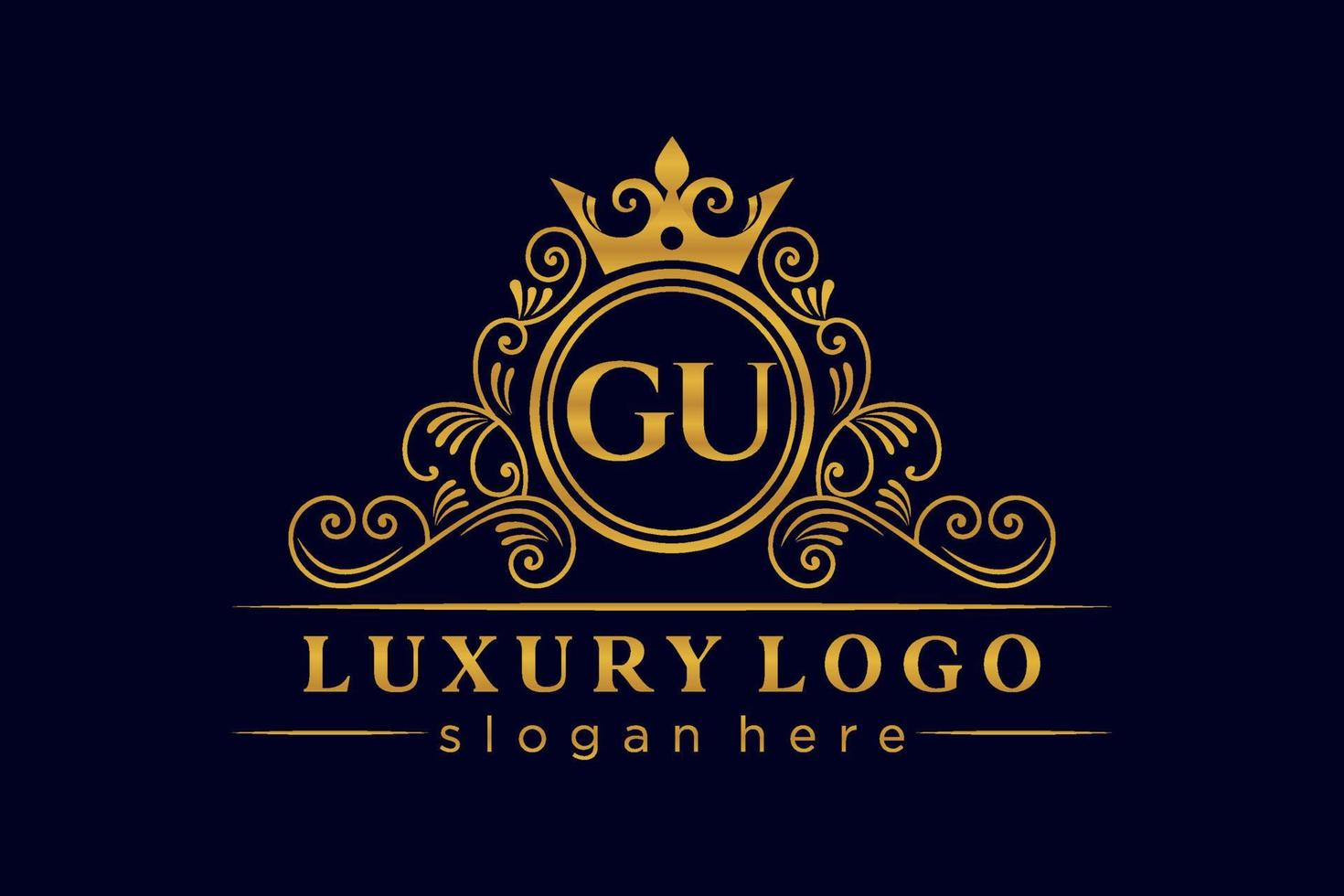 GU iniziale lettera oro calligrafico femminile floreale mano disegnato araldico monogramma antico Vintage ▾ stile lusso logo design premio vettore