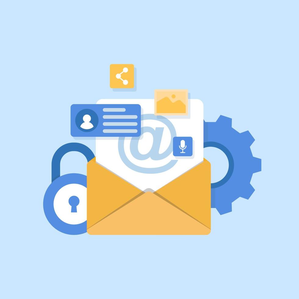 e-mail marketing, newsletter promozione piatto linea vettore