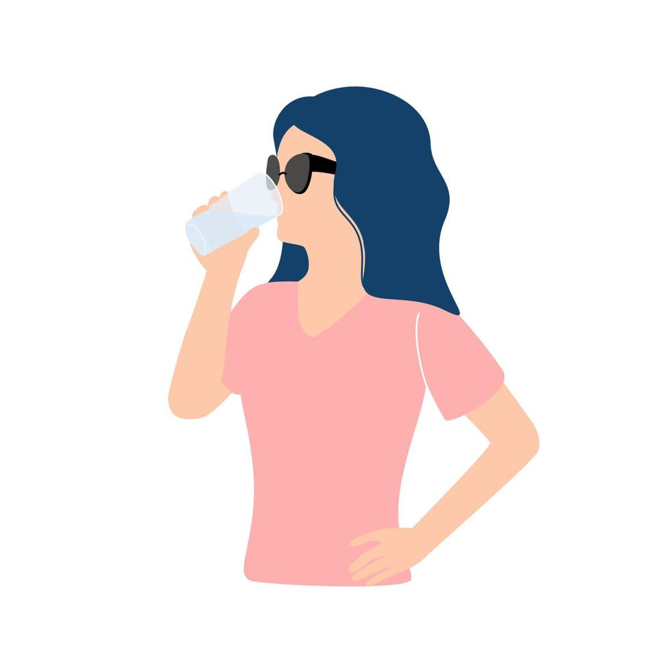 ragazza bevanda un' bicchiere di acqua. concetto di un' salutare stile di vita. vettore illustrazione nel cartone animato piatto stile.