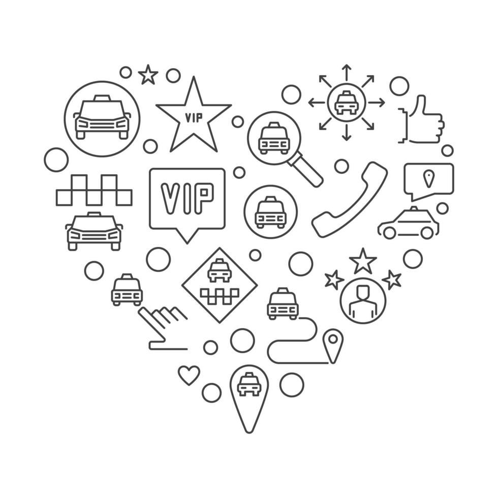 vip Taxi cuore vettore concetto lineare illustrazione