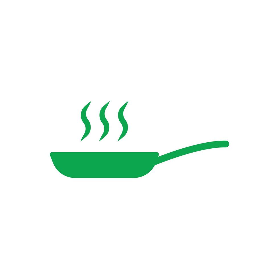 eps10 verde vettore frittura padella con vapore astratto solido icona isolato su bianca sfondo. cucinando padella pieno simbolo nel un' semplice piatto di moda moderno stile per il tuo sito web disegno, logo, e mobile App