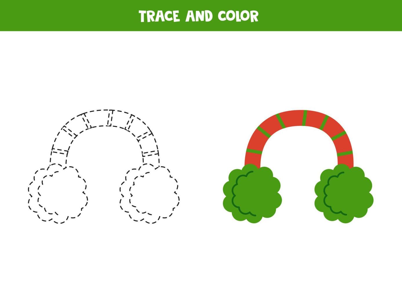 tracciare e colore carino cartone animato Natale cuffia. foglio di lavoro per bambini. vettore