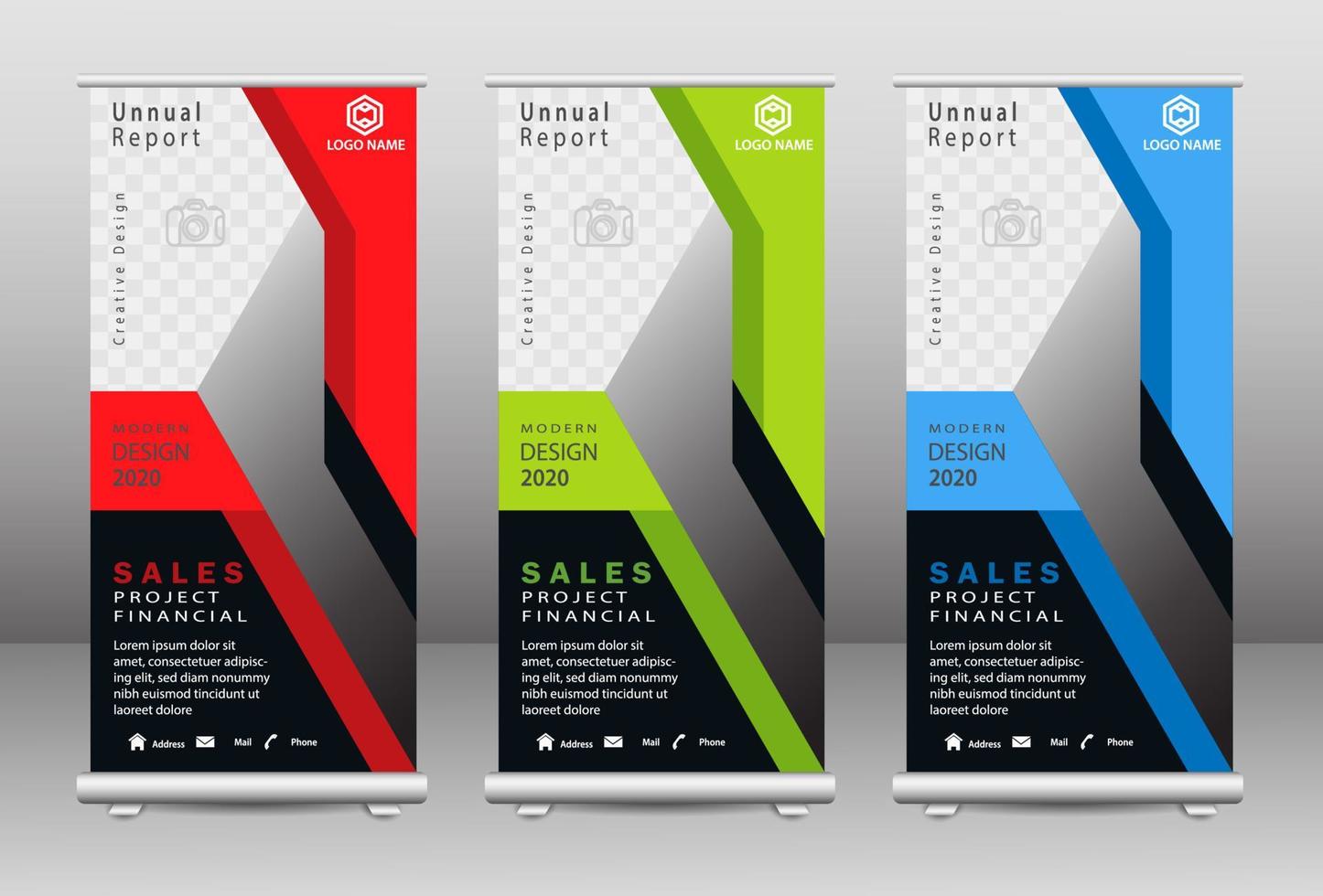 design elegante per banner roll up aziendale in piedi vettore