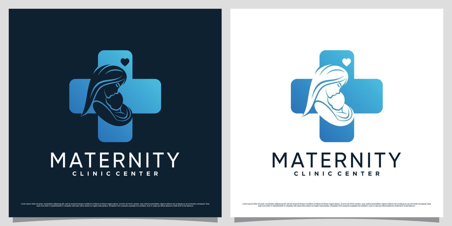 maternità clinica logo design modello per mamma e bambino con creativo elemento concetto vettore