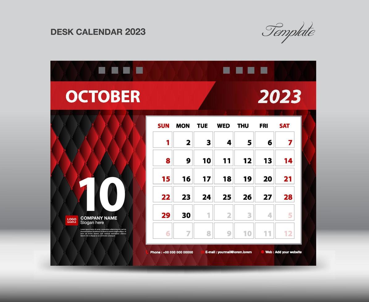 ottobre 2023 anno- scrivania calendario 2023 modello vettore, settimana inizia domenica, progettista disegno, Stazionario disegno, aviatore disegno, parete calendario 2023 anno disegno, stampa media creativo idea design vettore