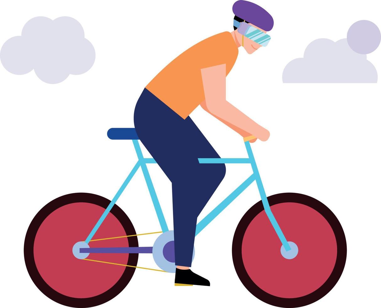 un' ragazzo equitazione un' bicicletta indossare vr occhiali. vettore