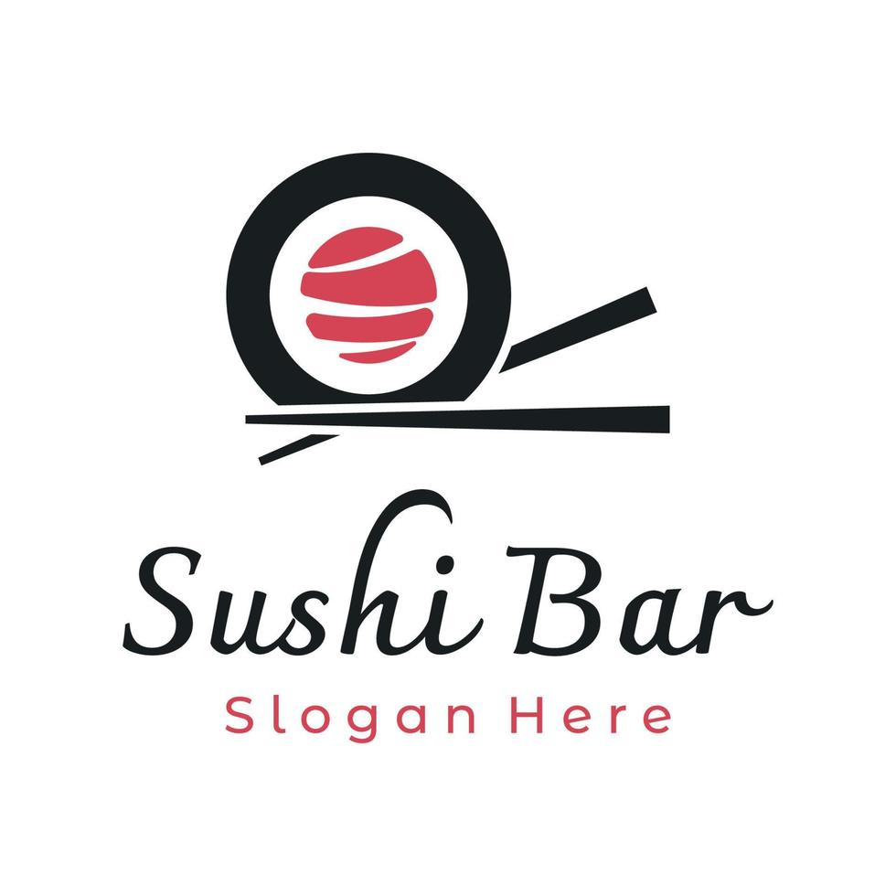 Sushi logo modello design.frutti di mare o tradizionale giapponese cucina con salmone, delizioso cibo.logo per giapponese ristorante, sbarra, Sushi negozio. vettore