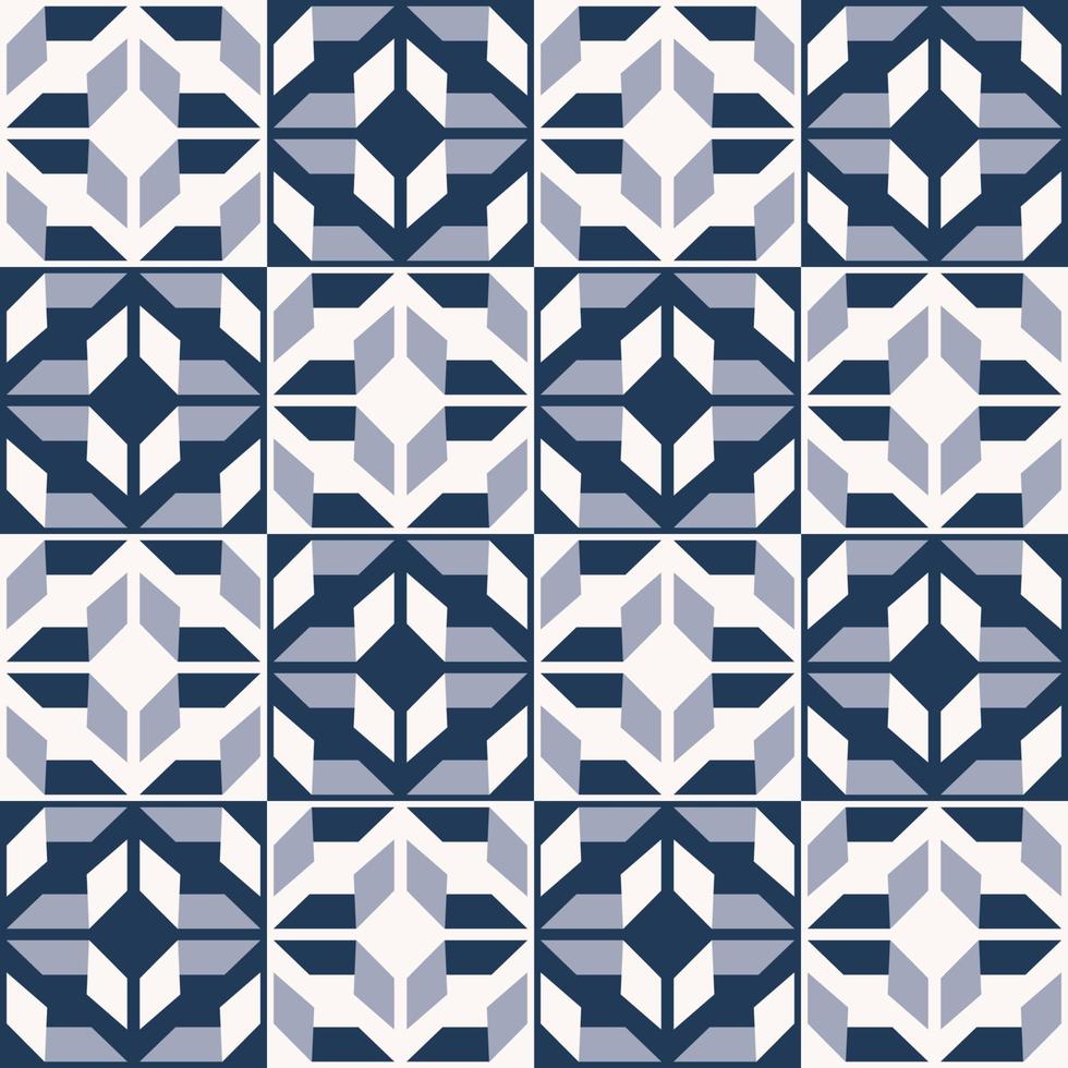 astratto geometrico senza soluzione di continuità modello. blu bianco geometrico senza soluzione di continuità scacchi modello stile. etnico geometrico blu colore modello sfondo per interno decorazione elementi, avvolgere. vettore