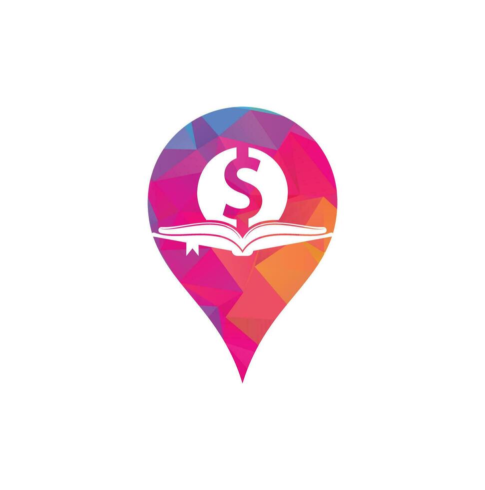 i soldi libro GPS forma icona logo design elemento. doller e libro icona con logo vettore