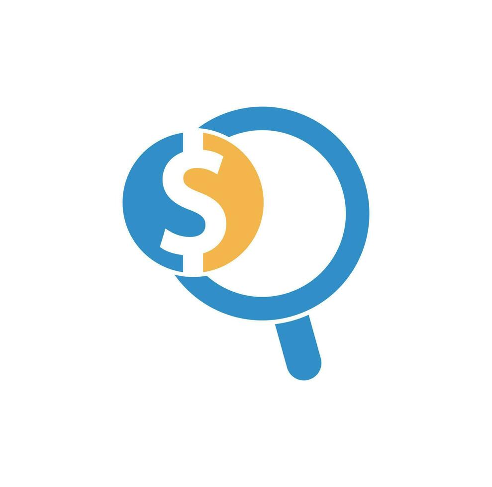 i soldi ricerca logo icona modello design. moneta e lente di ingrandimento logo combinazione. i soldi e ingrandimento simbolo o icona. vettore
