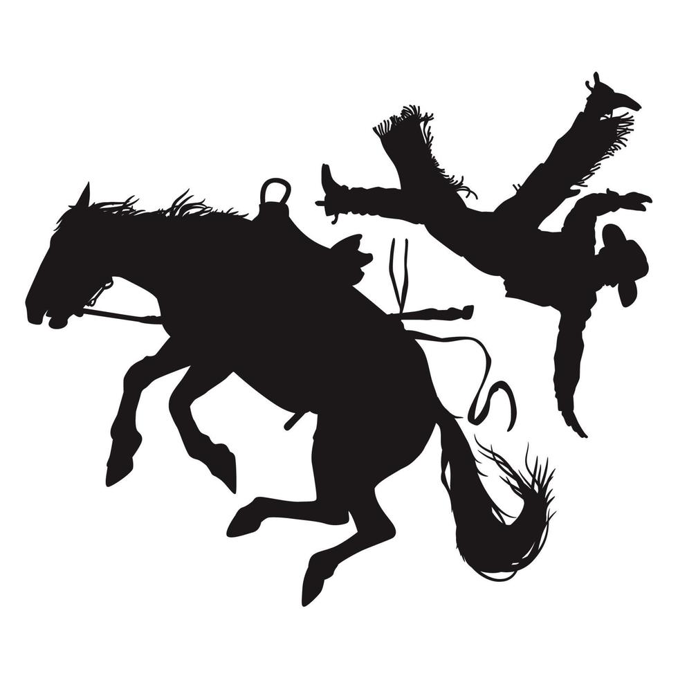 cowboy equitazione un' cavallo e lancio laccio bene silhouette nero schema al di sopra di bianca vettore