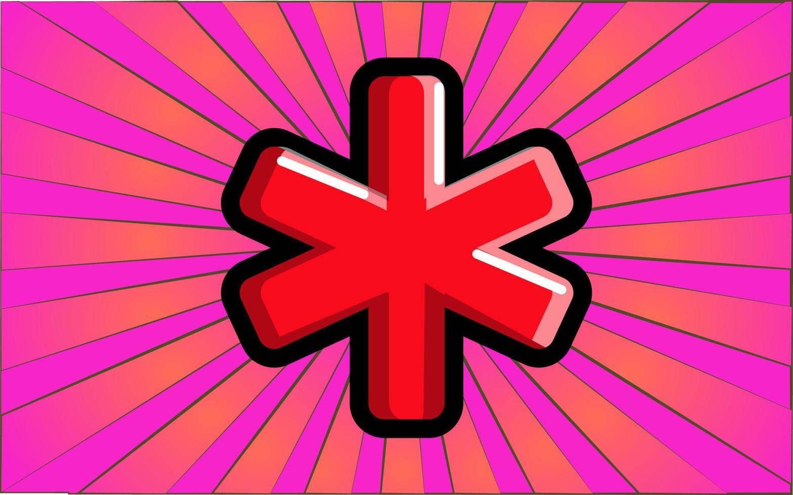 medico rosso attraversare come un' simbolo di ambulanza e Salute su un' sfondo di astratto viola raggi. vettore illustrazione