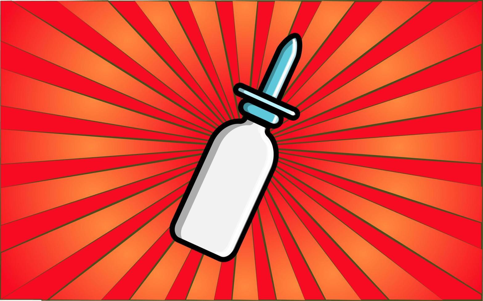 medico farmacologico bianca guarigione gocce per il naso, spray, un' freddo medicina per il cura di Salute su un' sfondo di astratto rosso raggi. vettore illustrazione
