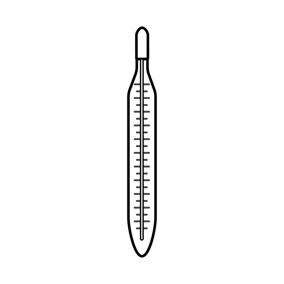 medico bicchiere mercurio termometro per misurare corpo temperatura, un' semplice nero e bianca icona su un' bianca sfondo. vettore illustrazione
