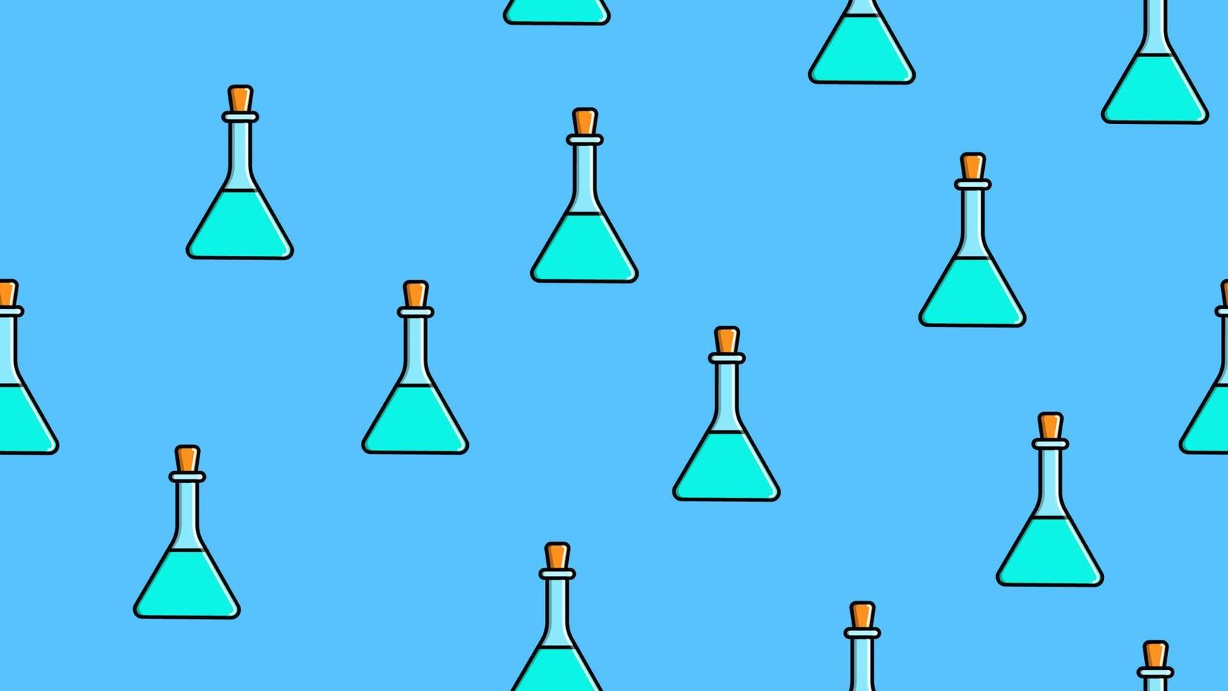 senza soluzione di continuità modello struttura di infinito ripetendo triangolare blu medico chimico bicchiere scientifico test tubi di fiaschi lattine su blu sfondo. vettore illustrazione