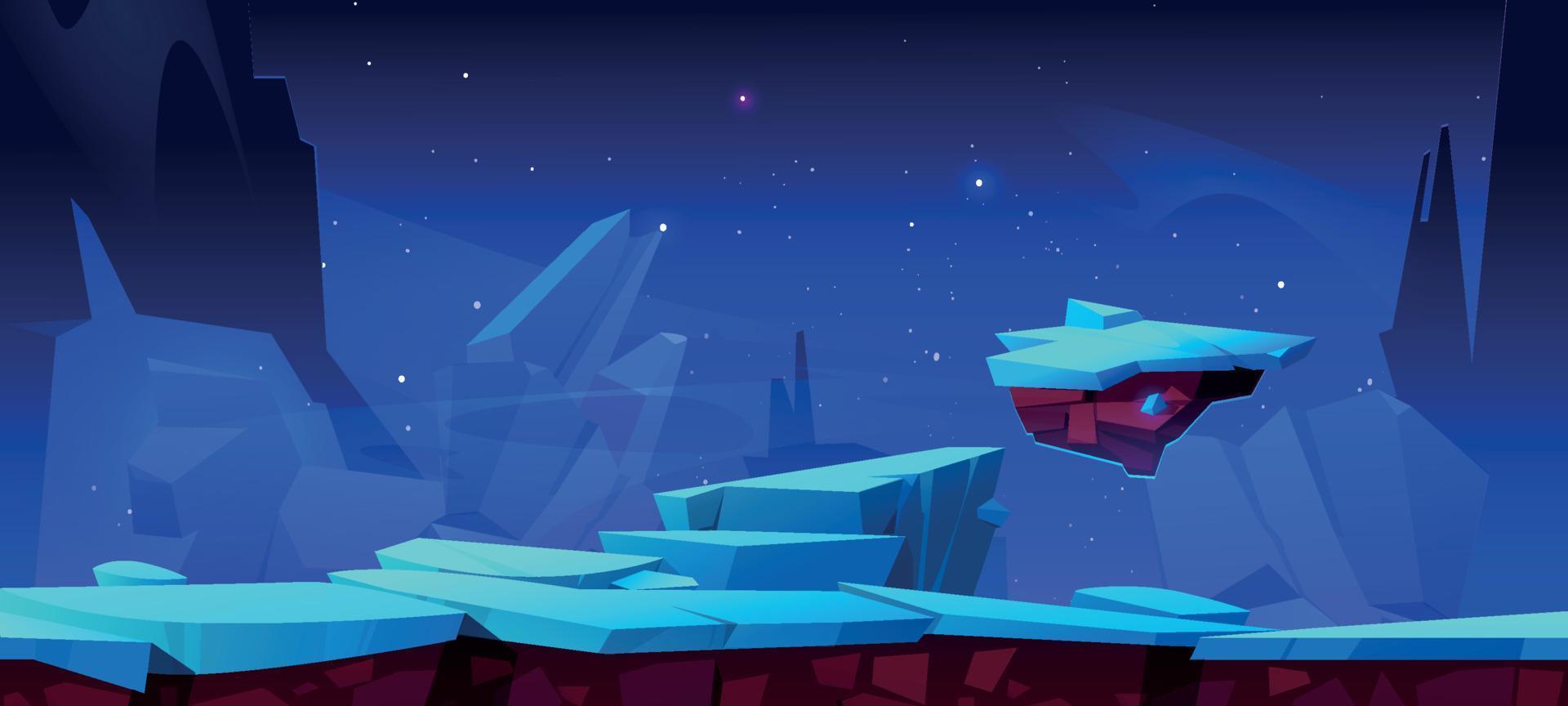 alieno pianeta paesaggio con ghiaccio e volante isole vettore