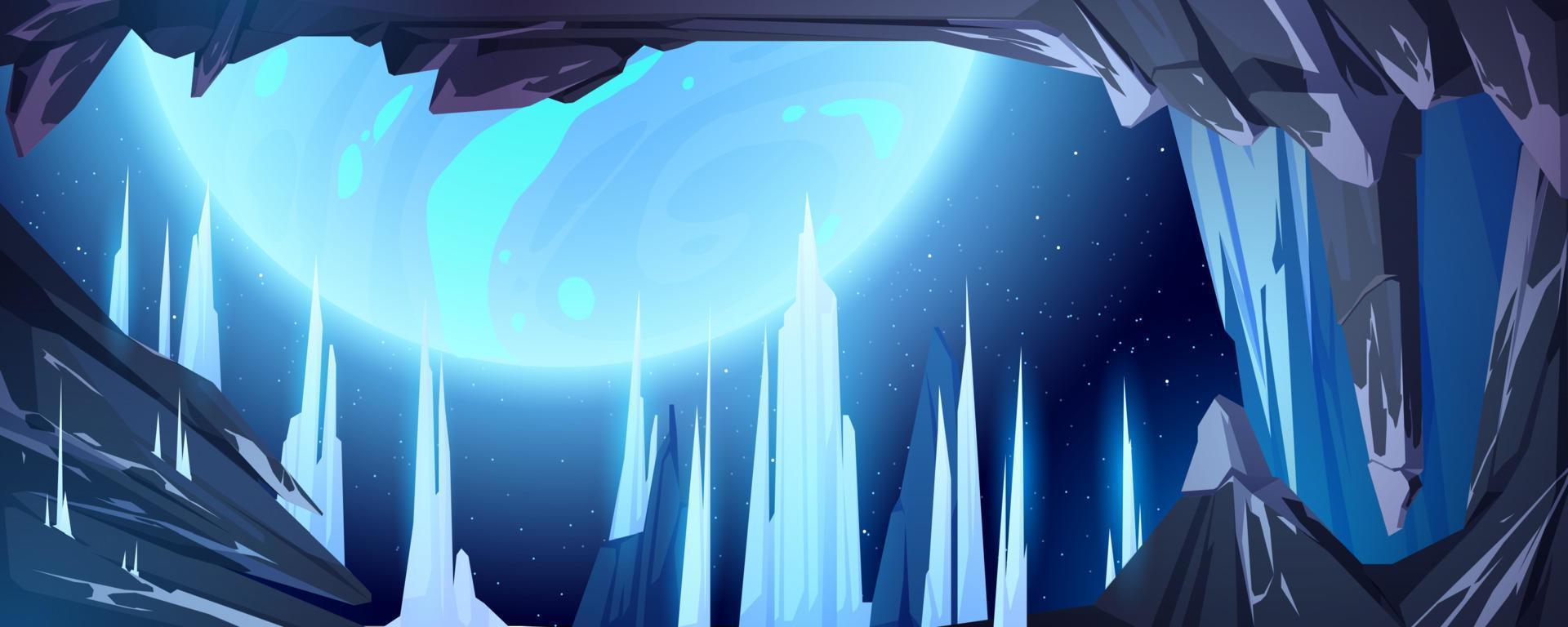 alieno pianeta paesaggio spazio Visualizza a partire dal congelato grotta vettore