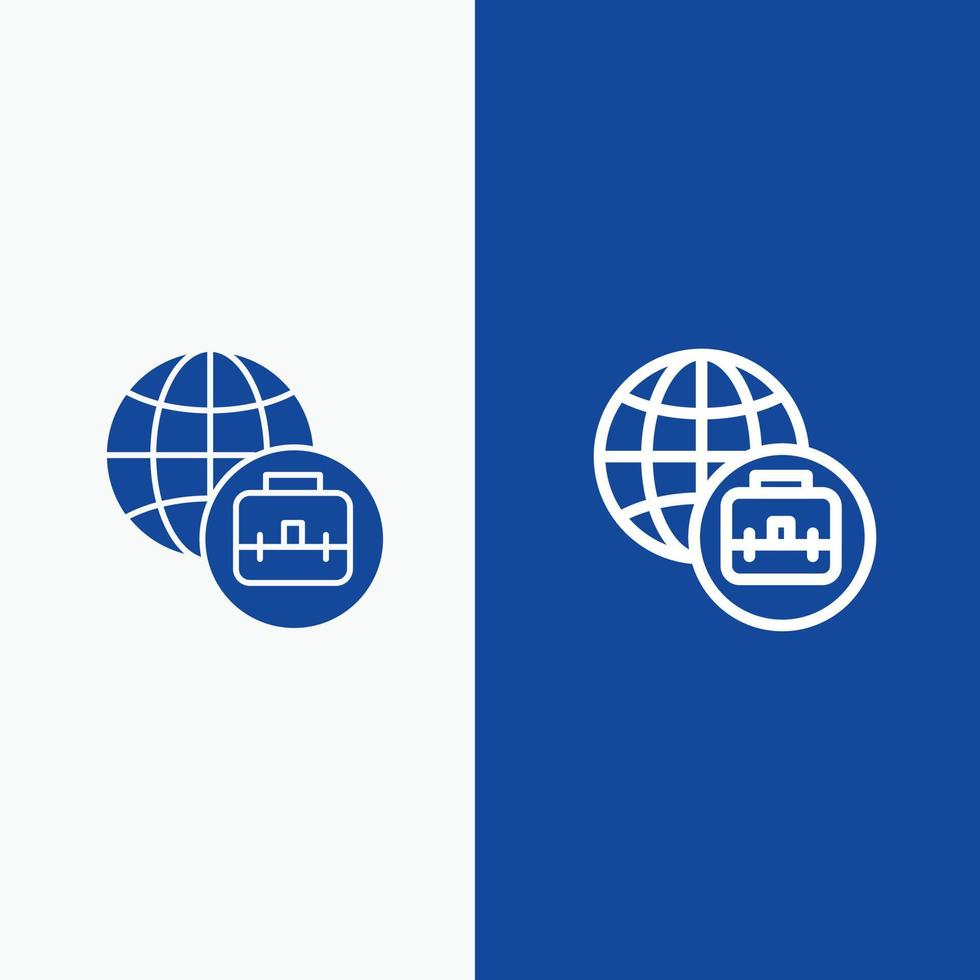 internazionale attività commerciale linea e glifo solido icona blu bandiera linea e glifo solido icona blu bandiera vettore