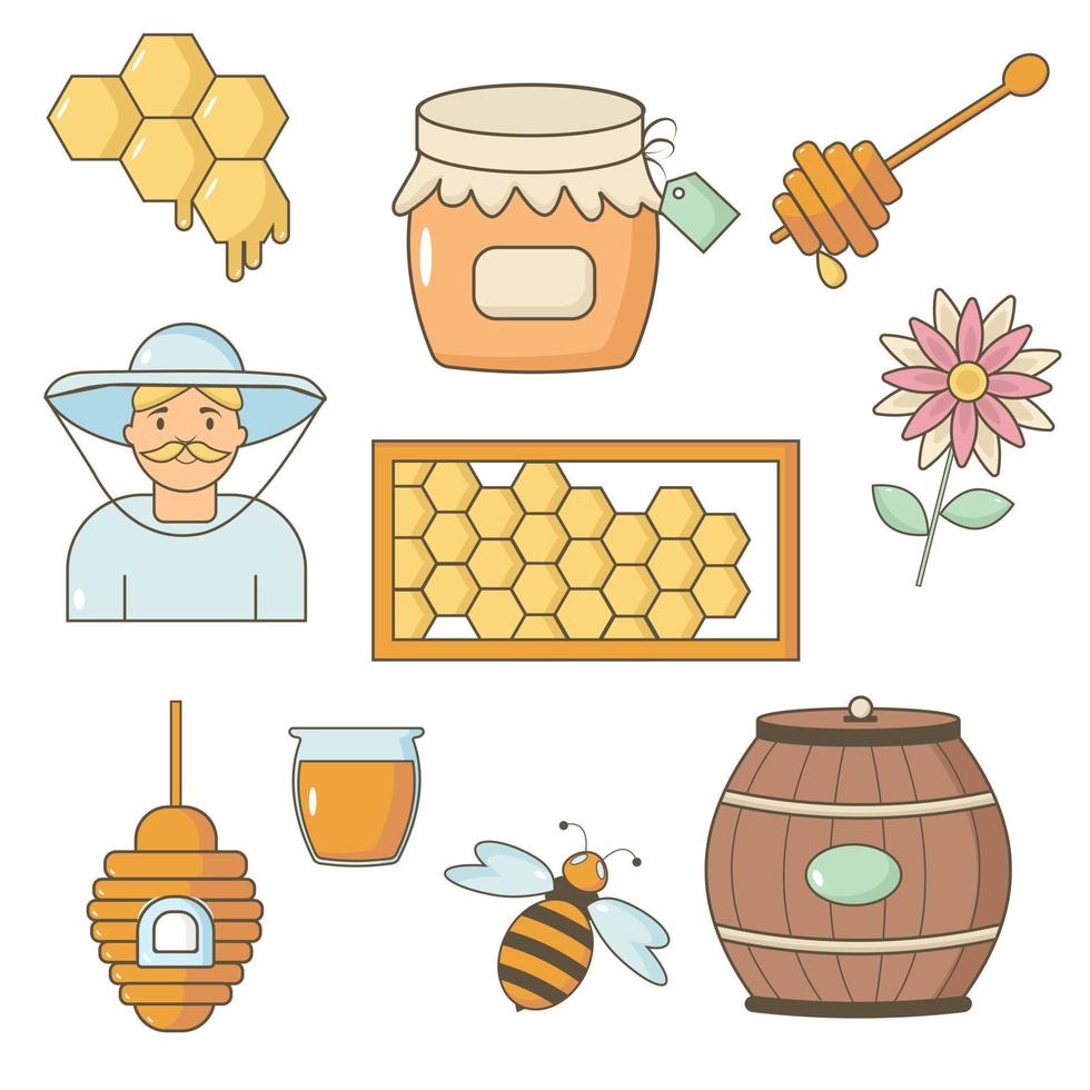 un' impostato di Miele. vaso di Miele, Favo, ape, apicoltore. vettore