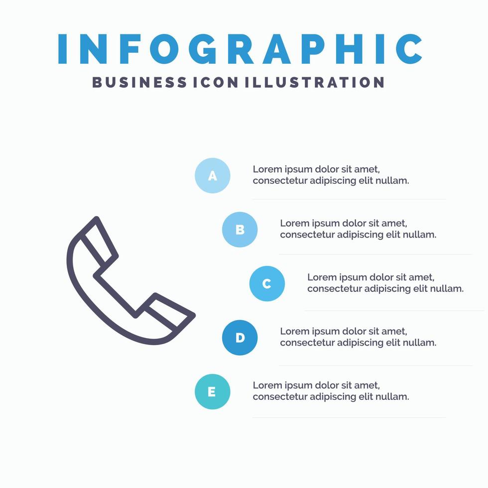 chiamata Telefono squillare telefono linea icona con 5 passaggi presentazione infografica sfondo vettore